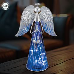 Murano Style LED Lighted Angel Figurine Indigo