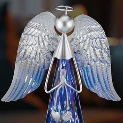 Murano Style LED Lighted Angel Figurine Indigo