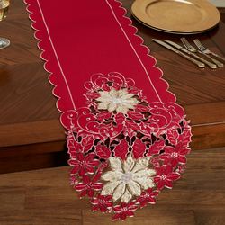 Gold Poinsettia Table Runner Red 14 x 72