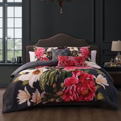 Flower Garland Comforter Bed Set Charcoal