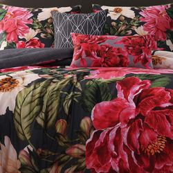 Flower Garland Comforter Bed Set Charcoal