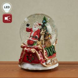 Santa in Sleigh Glitterdome Red