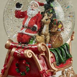 Santa in Sleigh Glitterdome Red