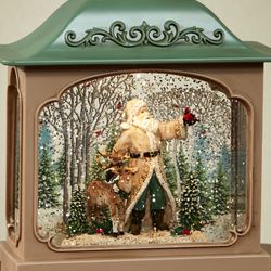 Santa with Deer LED Swirl Lantern Dark Beige
