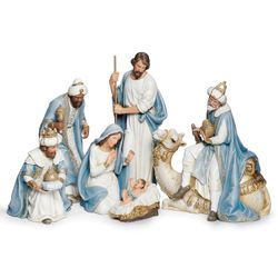 Worshiping Nativity Figures Pastel Blue Set of Six