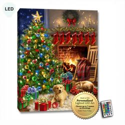 Cozy Christmas Lighted Wall Art Print Red