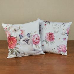 Obviously Pink Floral Cat Reversible Pillow 18 Square
