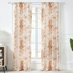 Graceful Blooms Tailored Curtain Pair Natural 84 x 84