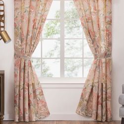 Audrey Floral Wide Tailored Curtain Pair Rose Quartz 100 x 84