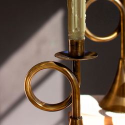 Antique Brass Trumpet Taper Candleholders Set of Three