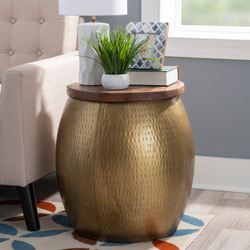 Vale Small Drum Side Table Gold