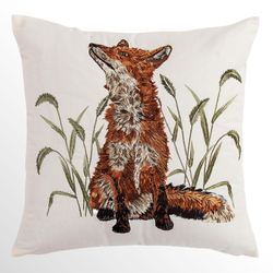 LJ Embroidered Fox Pillow Multi Warm 18 Square