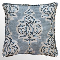 Jenna Piped Medallion Pillow Blue 17 Square