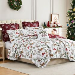White Christmas Quilt Bed Set