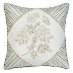 Floral Cottage Embroidered Pillow Pale Blue 18 Square