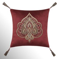 Calistoga Tasseled Embroidered Pillow Crimson 18 Square