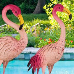 Feathered Flamingo Head Down Sculpture Pink