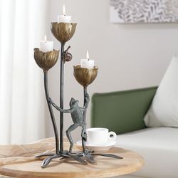 Frog and Flower Trio Candleholder Multi Metallic