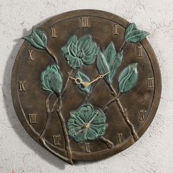 Floral Garden Thermometer Wall Clock Bronze