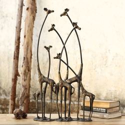 Towering Giraffe Herd Sculpture Aged Gold