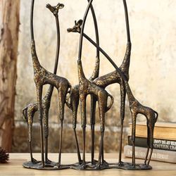 Towering Giraffe Herd Sculpture Aged Gold