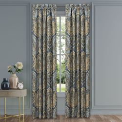 Messina II Wide Tailored Curtain Pair Navy 100 x 84