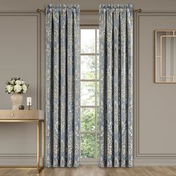 Lorenzo Damask Wide Tailored Curtain Pair Blue 100 x 84