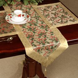 Ribbon and Holly Table Runner Gold