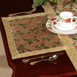 Ribbon and Holly Placemats Gold Set of Four