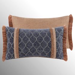 Harlow Reversible Fringed Rectangle Pillow Dark Blue
