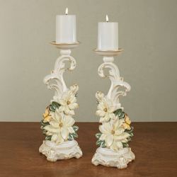 Sweet Magnolia Candleholder Pair Ivory