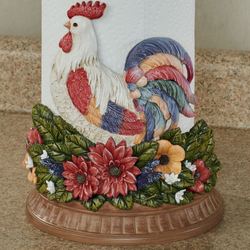 Floral Rooster Paper Towel Holder White/Red