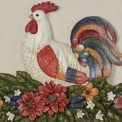 Floral Rooster Wall Topper White/Red