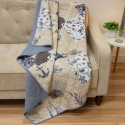 Seascape Quilted Throw Blanket Beige 50 x 60