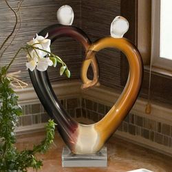 Hearts Couple Art Glass Figurine Brown