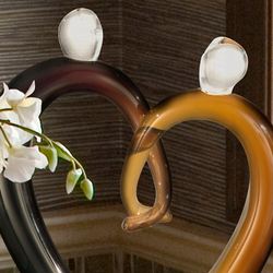 Hearts Couple Art Glass Figurine Brown