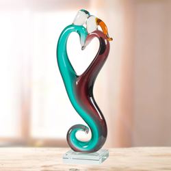 Unity Heart Couple Art Glass Figurine Aqua