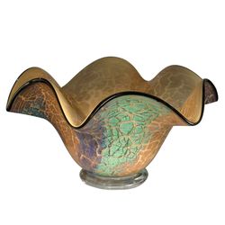 Ruffle Art Glass Centerpiece Bowl Multi Earth
