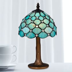 Rexton Tiffany Stained Art Glass Accent Lamp Turquoise