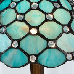 Rexton Tiffany Stained Art Glass Accent Lamp Turquoise