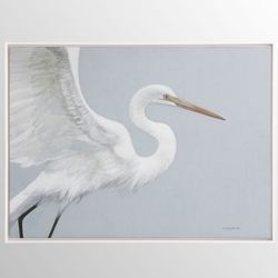 Great White Heron Framed Canvas Wall Art Pale Blue