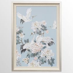 Soft Floral and Heron III Framed Print Wall Art Pale Blue