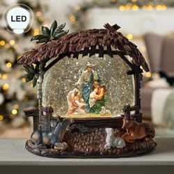 Nativity Scene LED Water Globe Brown