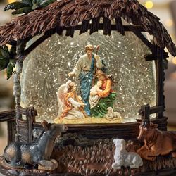 Nativity Scene LED Water Globe Brown