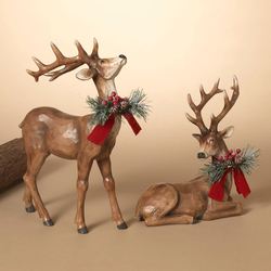 Woodland Deer Figures Brown Set of Two
