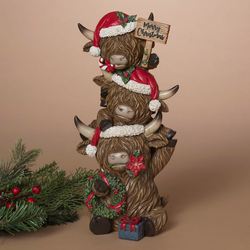 Holiday Stacked Highland Cows Table Sculpture Brown