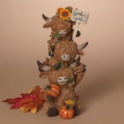 Harvest Stacked Highland Cows Table Sculpture Brown