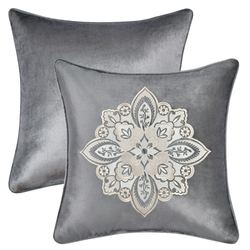 Annabelle Reversible Embroidered Pillow Dark Gray 18 Square