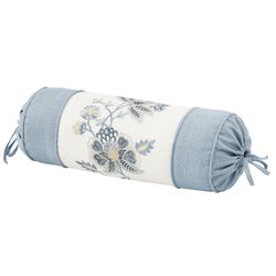 Garden Bloom Embroidered Neckroll Pillow Blue