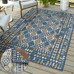 Lenorah Reversible Rectangle Rug Blue/Ivory